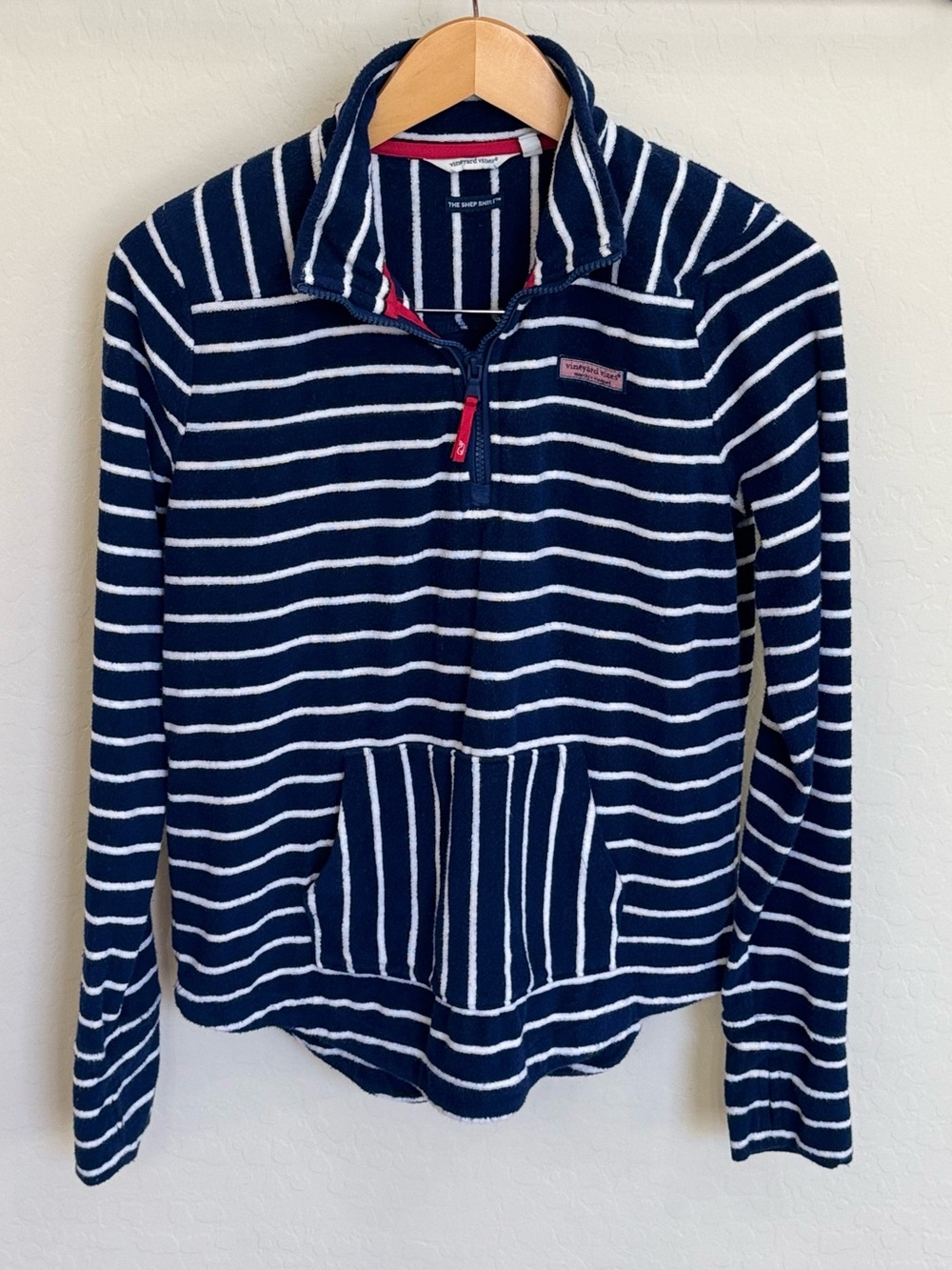 Vineyard Vines Navy White Terry Stripe Shep Shirt 1/4 Zip Pullover Small